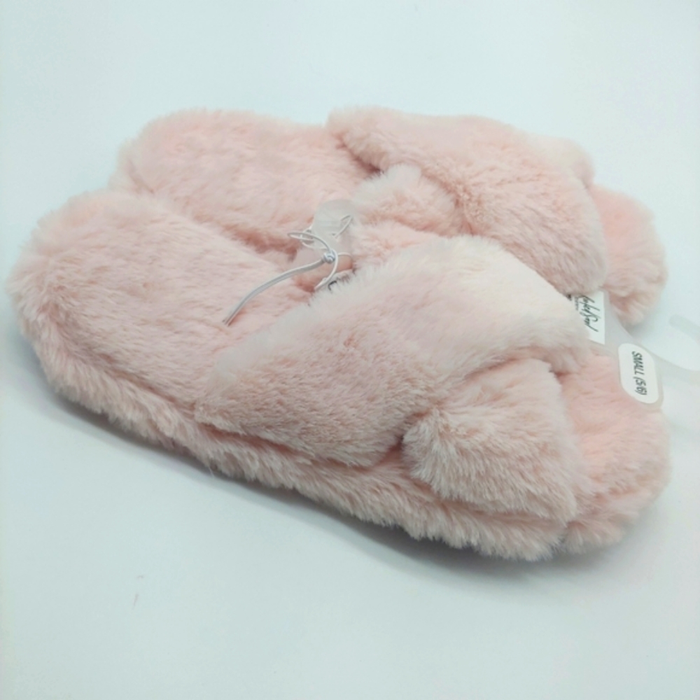 NWT 《 Rooted Soul 》 Blush Pink Soft Plush Faux Fur Slide Sandals Slippers 5/6